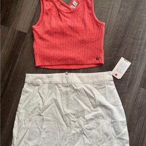Roxy coral Ribbed Tank Top and Billabong White mini Skirt Set